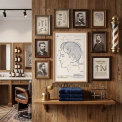 Fibonacci spiral haircut blueprint poster anchoring technical styled barbershop gallery wall