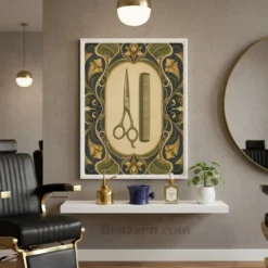 vintage Art Nouveau canvas styled in heritage-style barbershop interior