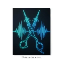 close-up of audio waveform shears metal print showing glow effect and glossy finish