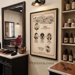 side profile of haircut timeline framed poster showing frame depth