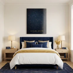 Memorial star map above bed headboard wall art decor
