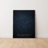 Personalized memorial star map metal wall art in navy and gold, custom night sky print