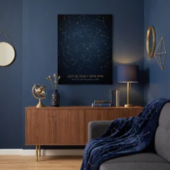 Navy gold memorial star map styled in minimalist living room decor